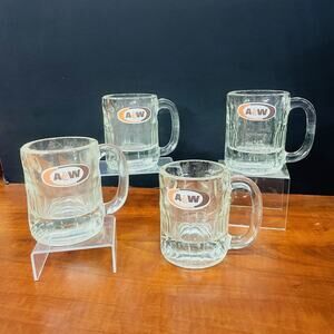 VTG A&W Root Beer Soda Set of 4 USA America Logo Heavy Glass Mug 4.5" Tall